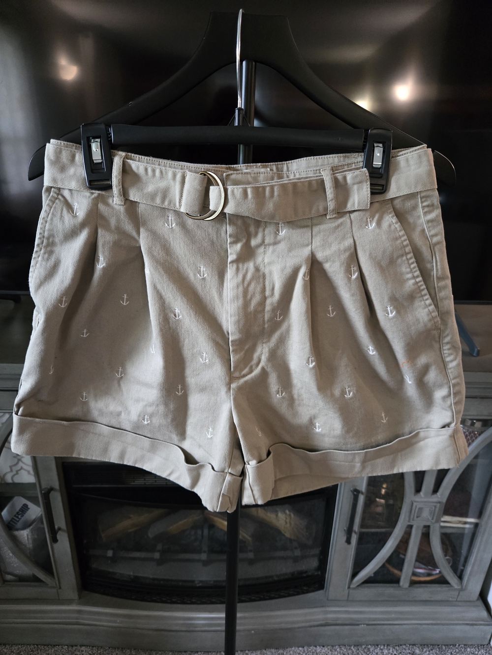 J. Crew Khaki Anchor-Embroidered Belted Shorts